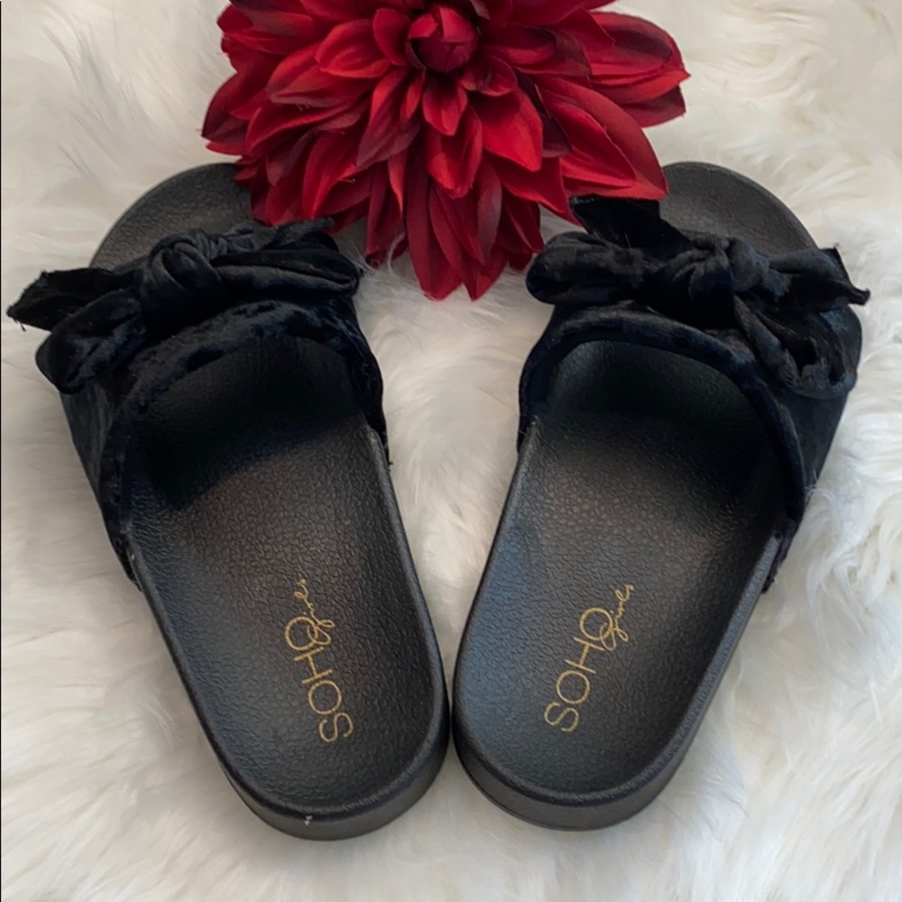 🌟ONLY 1 LEFT  Women's Velvet Bow Open Toe Slip On